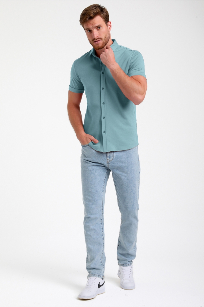 JERSEY KORTE MOUWEN OVERHEMD 335934 OCEAN BLUE